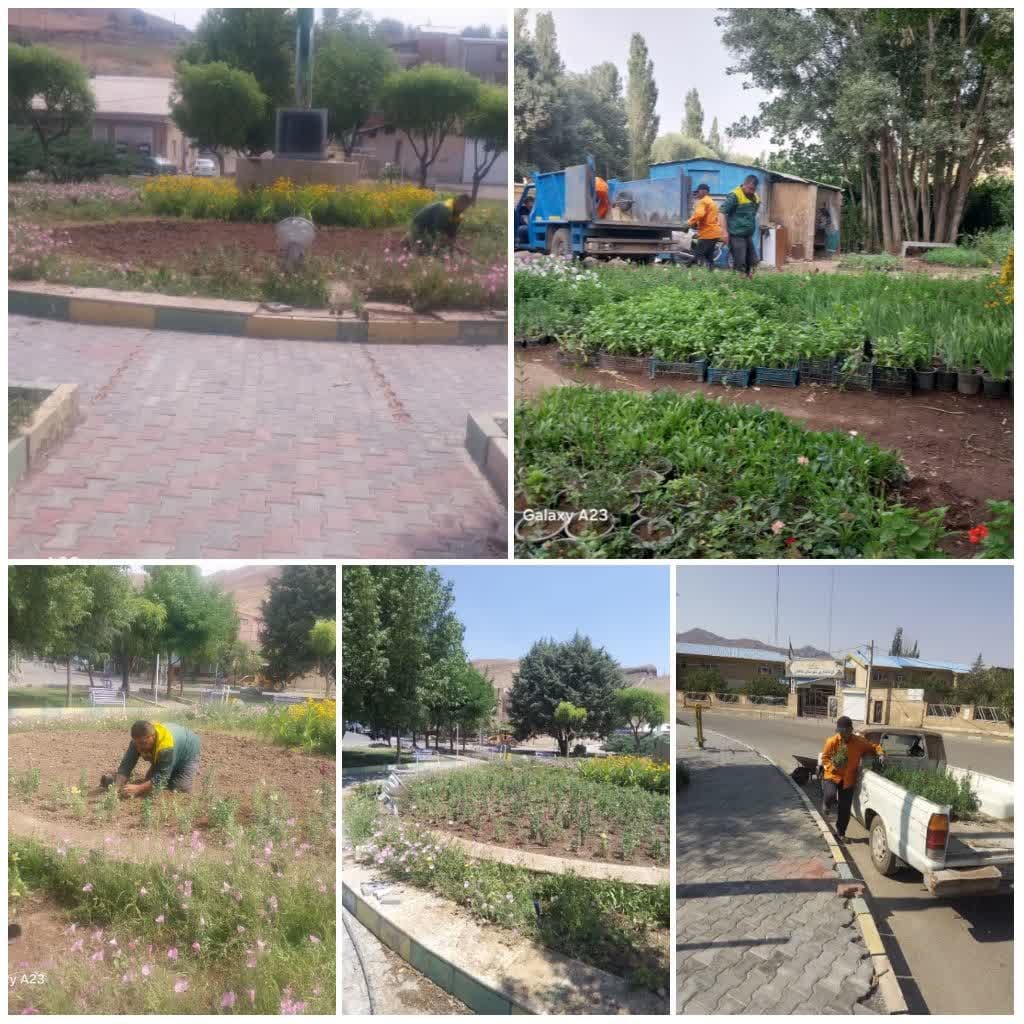 توسعه ، حفظ و نگهداشت فضای سبز شهری، کاشت گل های فصلی، میدان امام خمینی