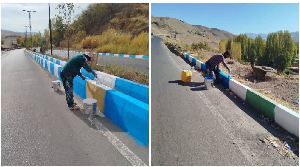 رنگ آمیزی جداول بلوار امام رضا به سمت چالان